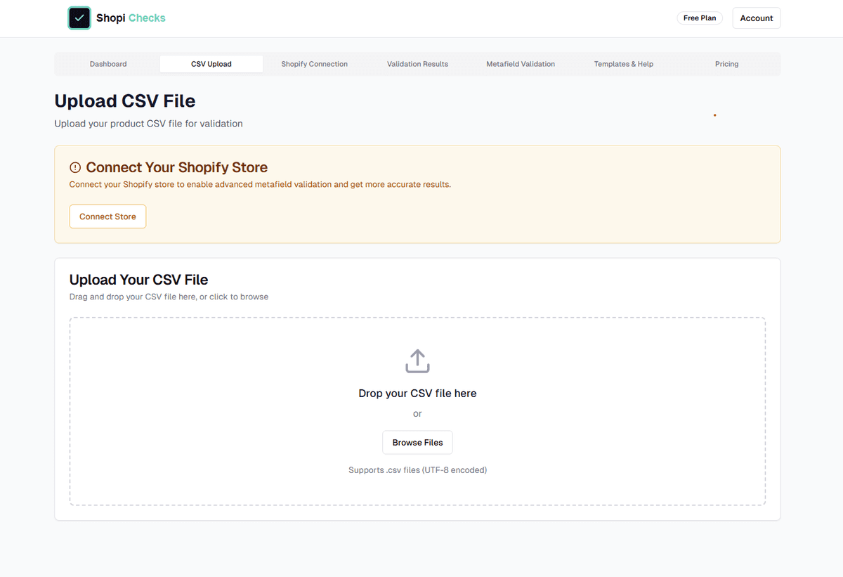 CSV Upload Interface - Drag and drop CSV files for validation