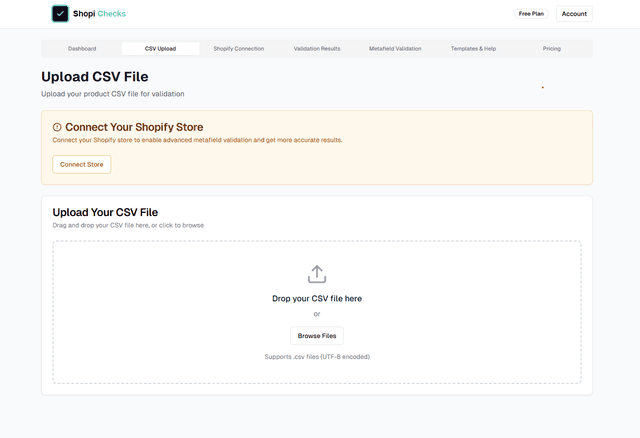 CSV Upload Interface - Drag and drop CSV files for validation